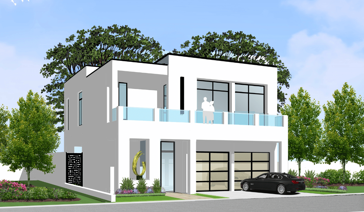 Two story modern home designed by Cecil D Trahan.